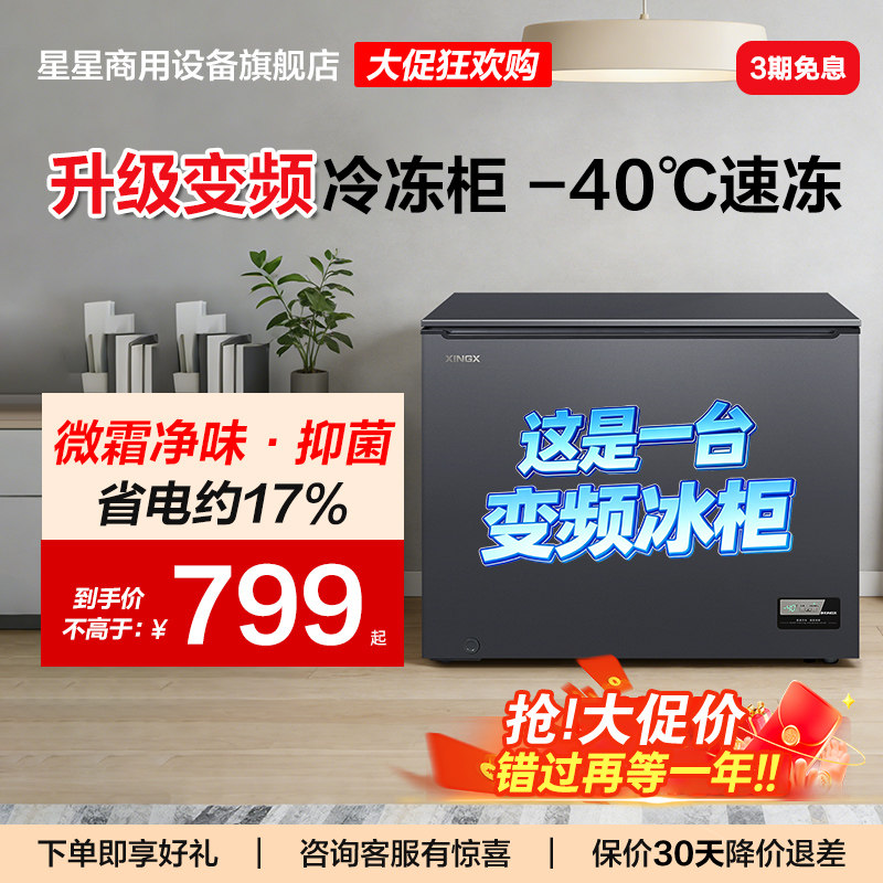 星星冰柜变频冷柜-40°C家用200/300升L小型冷藏冷冻冷柜官方旗舰