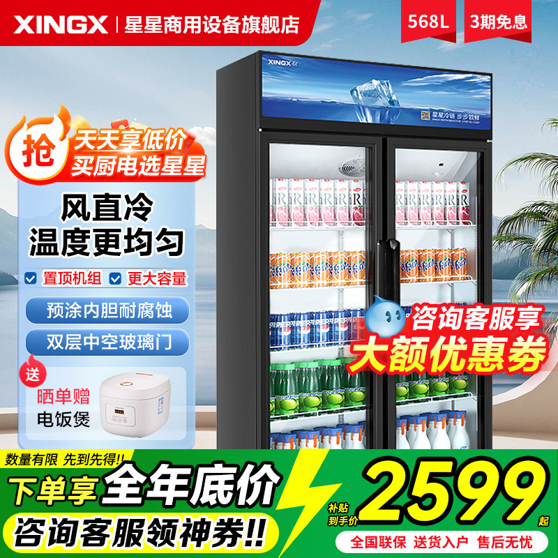星星冷藏展示柜双门三门风直冷超市立式饮料保鲜柜商用啤酒柜冷柜