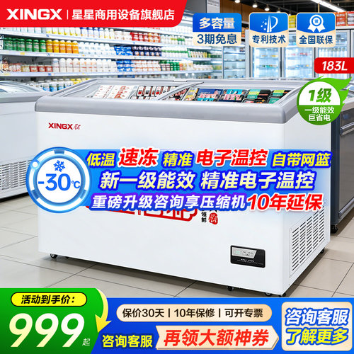 星星展示柜商用小型雪糕柜玻璃柜