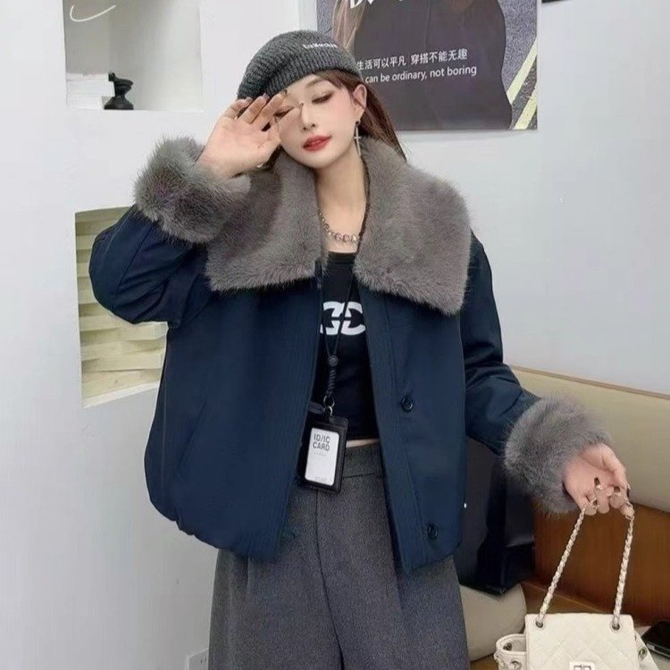 时尚休闲皮毛一体加厚加毛外套