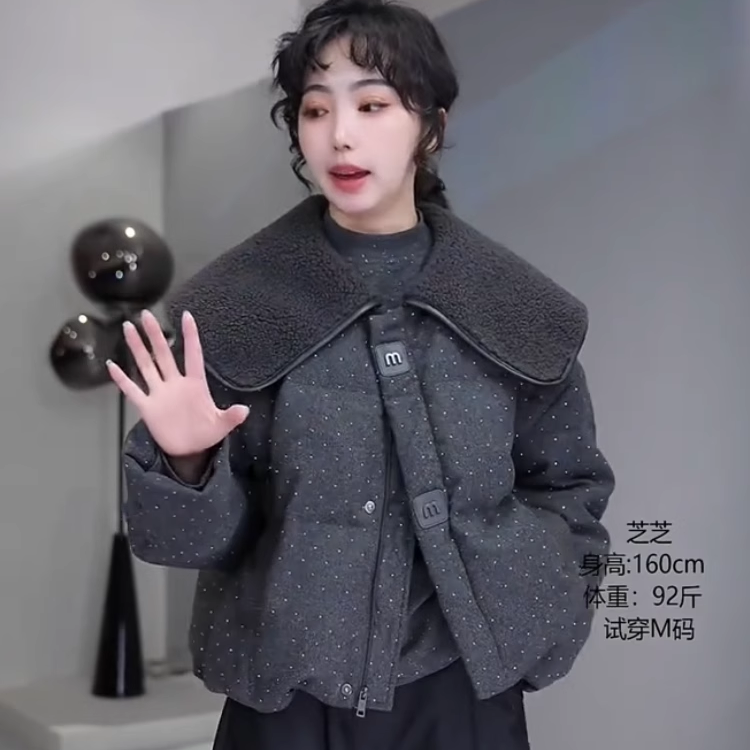 秋恋人常规休闲宽松烫钻棉服显瘦
