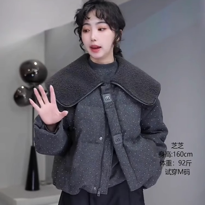 秋恋人常规休闲宽松烫钻棉服显瘦