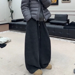 宽松显瘦百搭直筒长裤 欧货高端松紧腰抽绳休闲弯刀裤 2025秋冬新款