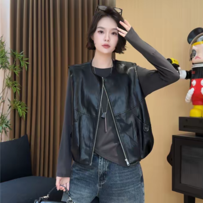 时尚休闲百搭PU马甲女