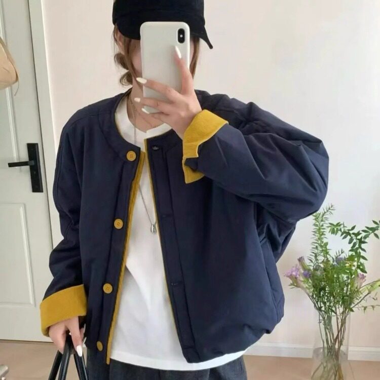 时尚撞色拼接休闲百搭棉服