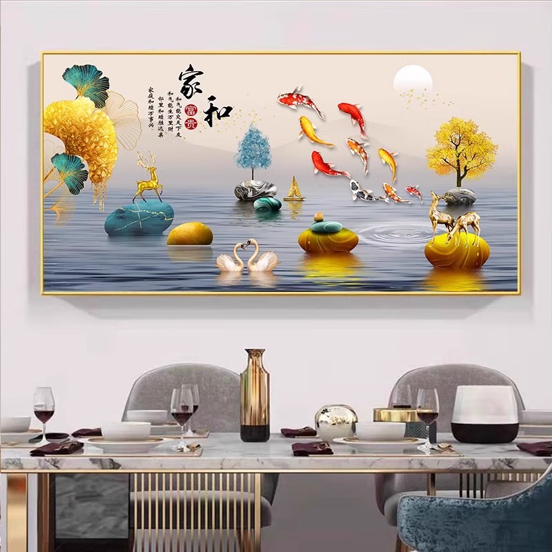 包安装招财九鱼图餐厅装饰画现代简约饭厅墙面挂画酒杯餐桌墙壁画图片