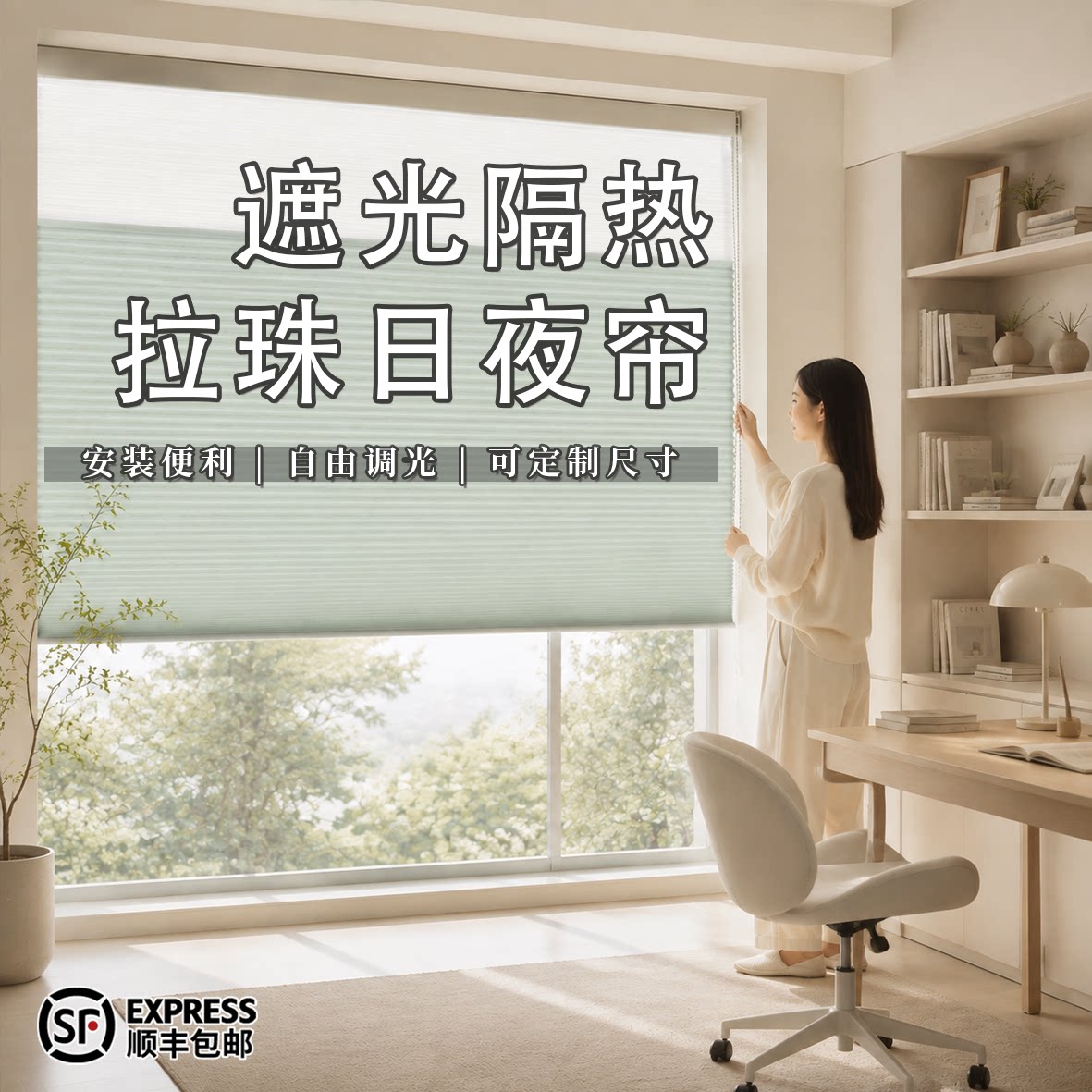 定制免打孔日夜蜂巢帘卷帘隔热防晒遮阳办公室阳台卧室浴室风琴帘