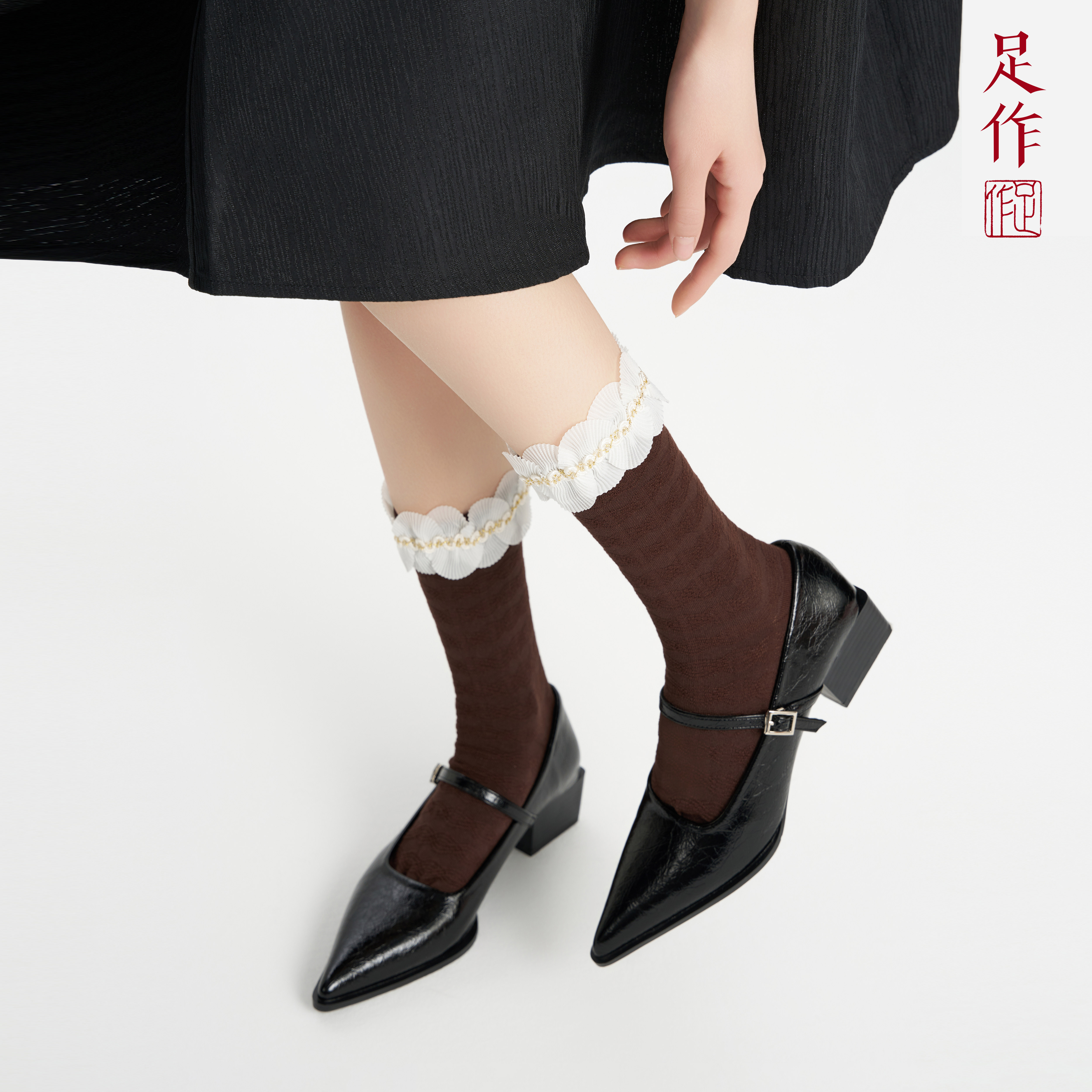 足作折扇系列新国风中筒袜设计款女袜春夏原创2025新款不起球透气