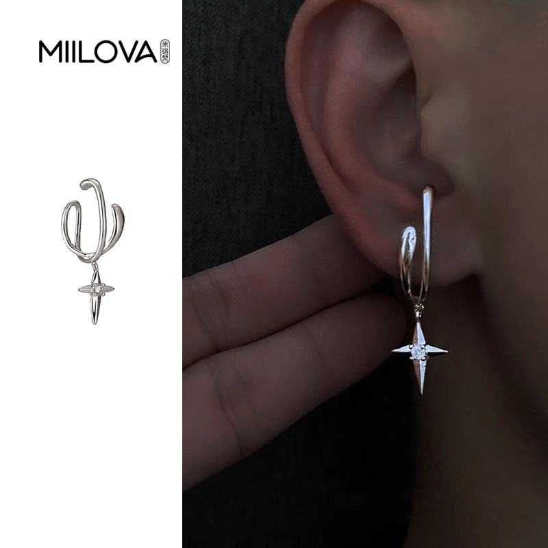 十字芒星无耳洞耳环男潮时尚简约