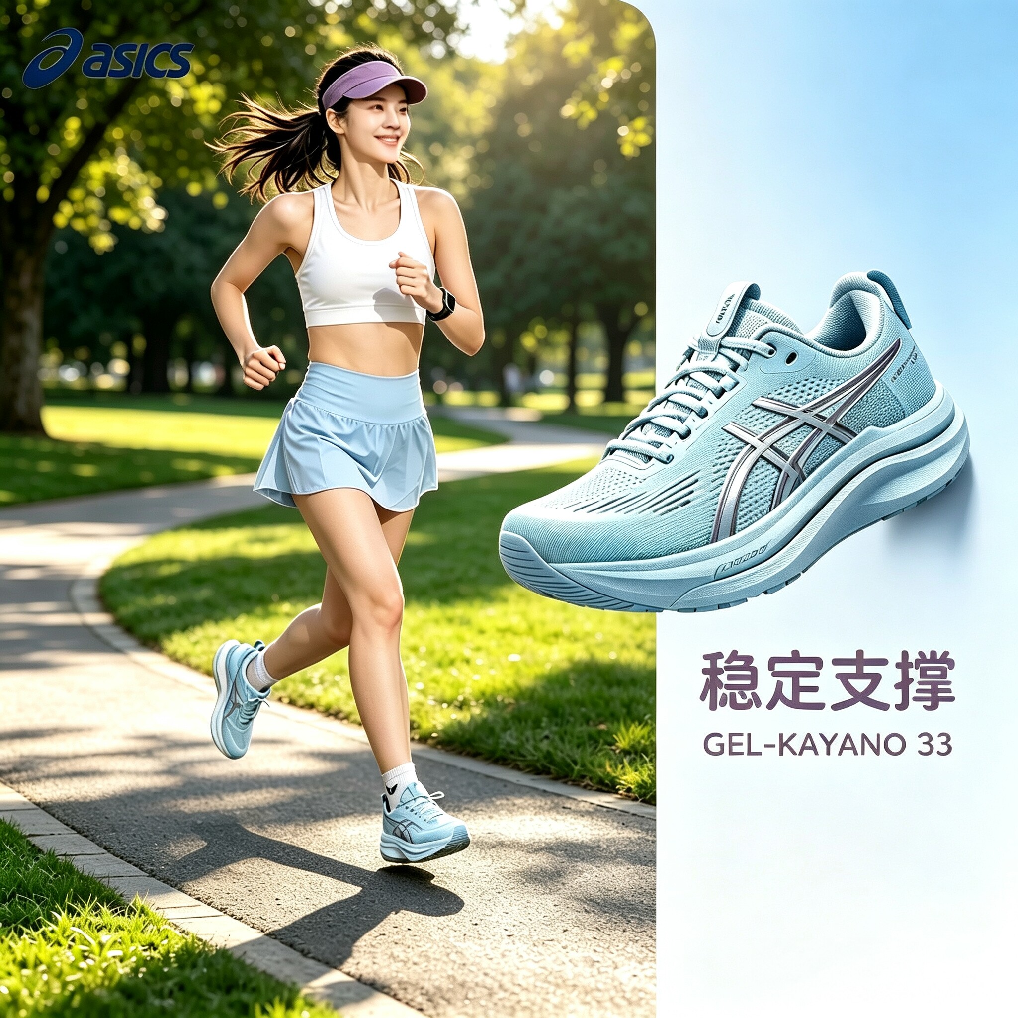 ASICS亚瑟士新款跑步鞋K33女子稳定支撑跑步鞋舒适透气慢跑运动鞋