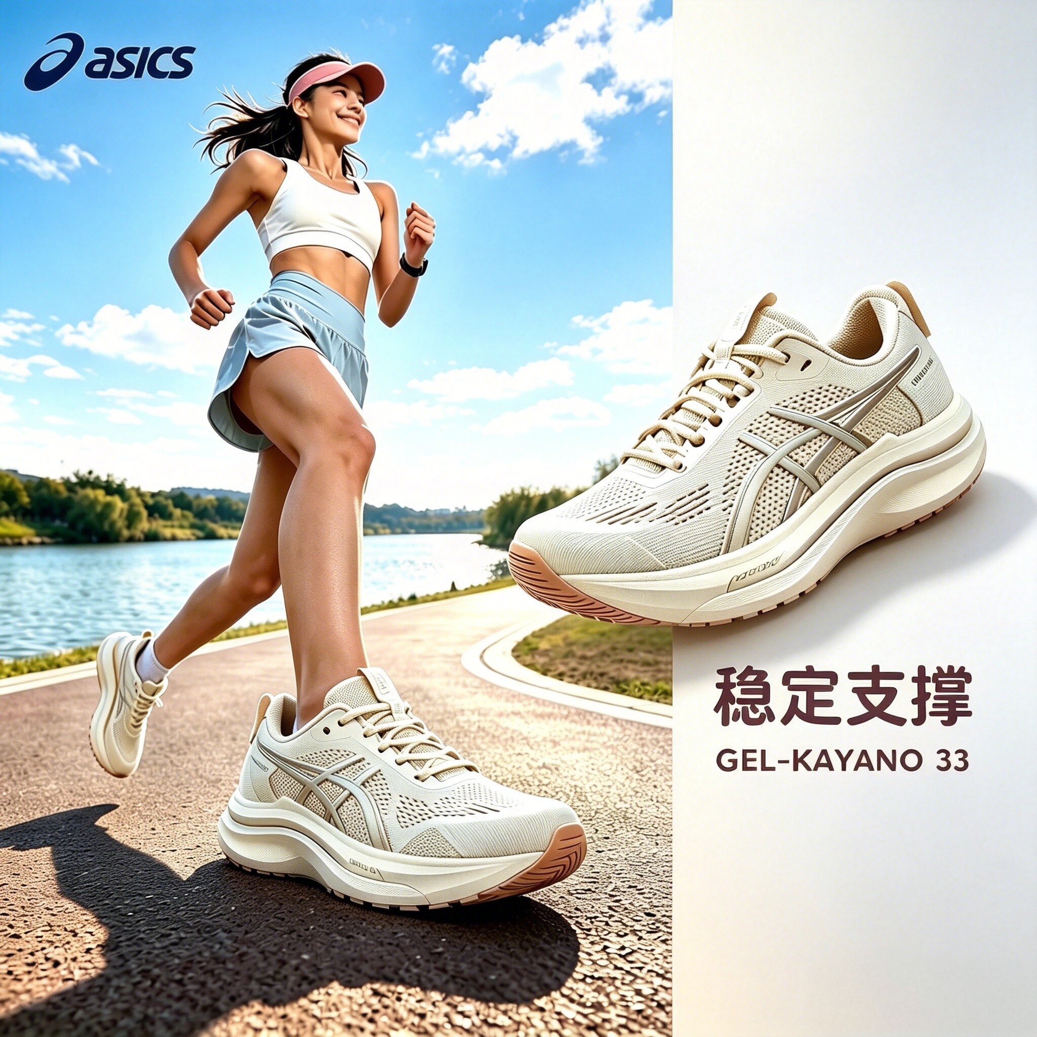 ASICS亚瑟士新款跑步鞋K33女子稳定支撑跑步鞋舒适透气慢跑运动鞋
