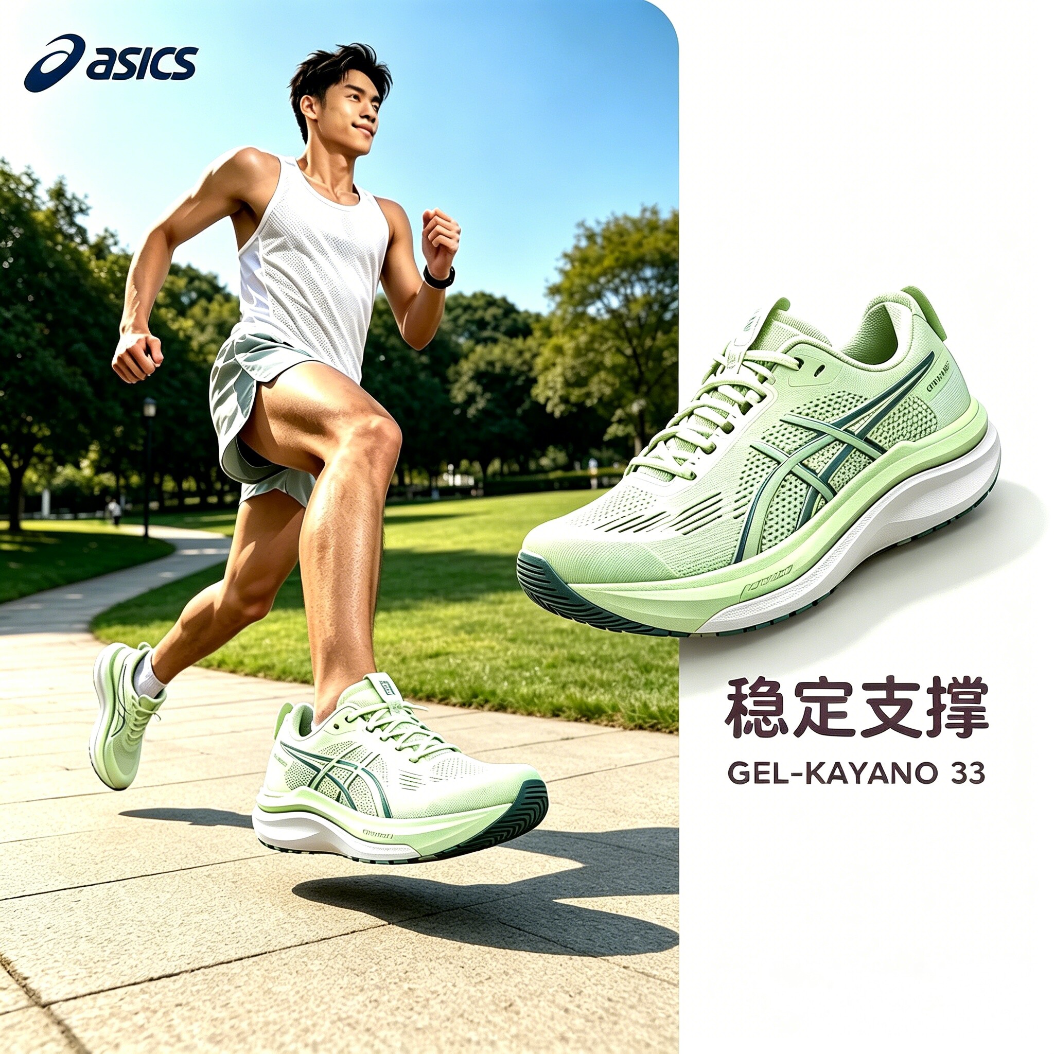 ASICS亚瑟士新款跑步鞋男款稳定支撑跑步鞋舒适透气慢跑运动鞋K33