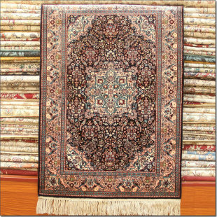 毯译 出口海外波斯10个结传统艺术高道数手工真丝地毯 63x93厘米