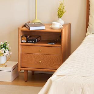 北欧全实木床头柜樱桃木窄床边柜奶油风原木小型家用卧室现代简约