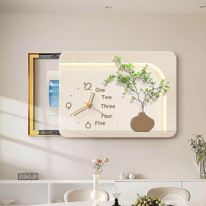 电表箱装饰画带钟表配电箱遮挡时钟挂画奶油风多媒体盒弱电箱壁画