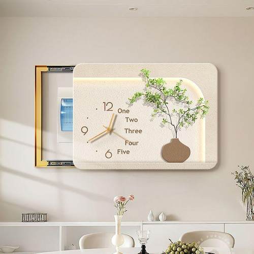 电表箱装饰画带钟表配电箱遮挡时钟挂画奶油风多媒体盒弱电箱壁画