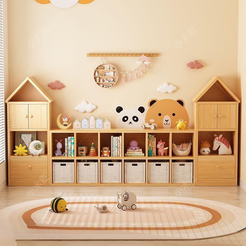 儿童房实木书柜小房子收纳柜家用柜子储物柜书架置物架落地格子柜