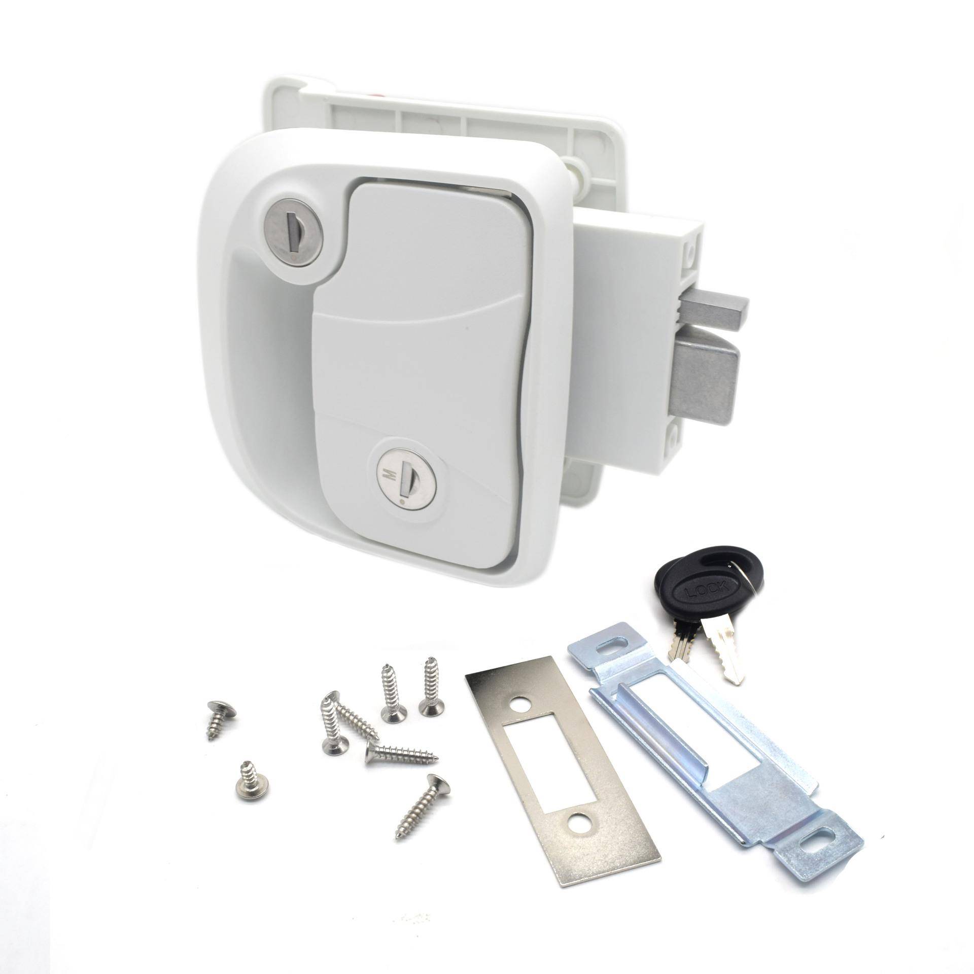 热销新款房车防盗锁机械锁车门锁钥匙开锁金属把手白色外壳