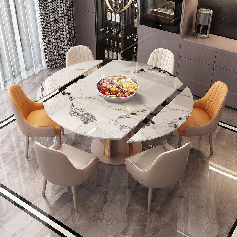 岩板折叠餐桌旋转嵌入式转盘多功能带电磁炉桌子小户型家用饭桌子