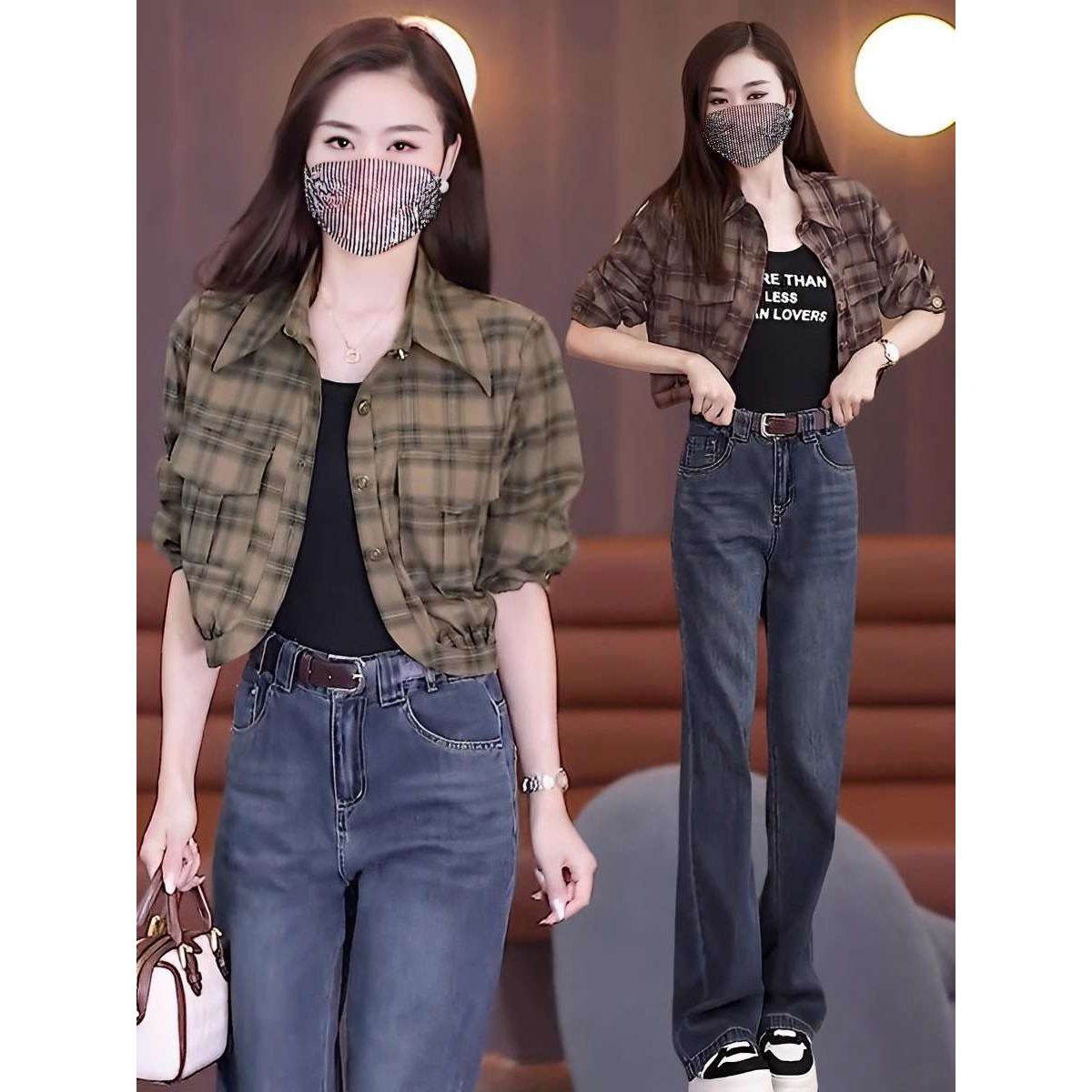 2025春季新时尚衬衫宽松气质收腰洋气小衫条纹短款衬衣女百搭上衣