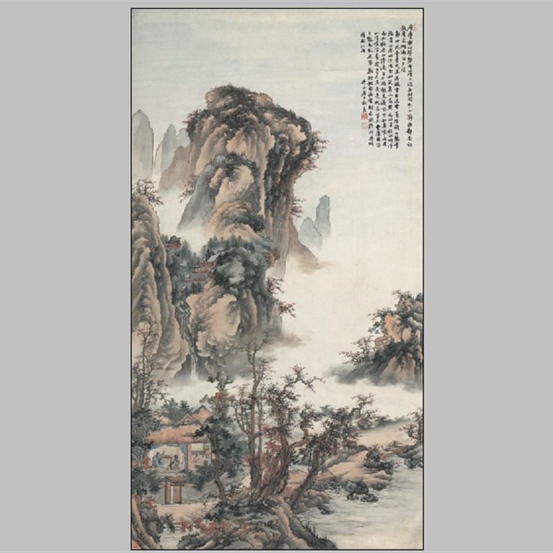 007祁昆 山水轴 纸本 国画办公客厅装饰画芯高清宣纸微喷复制