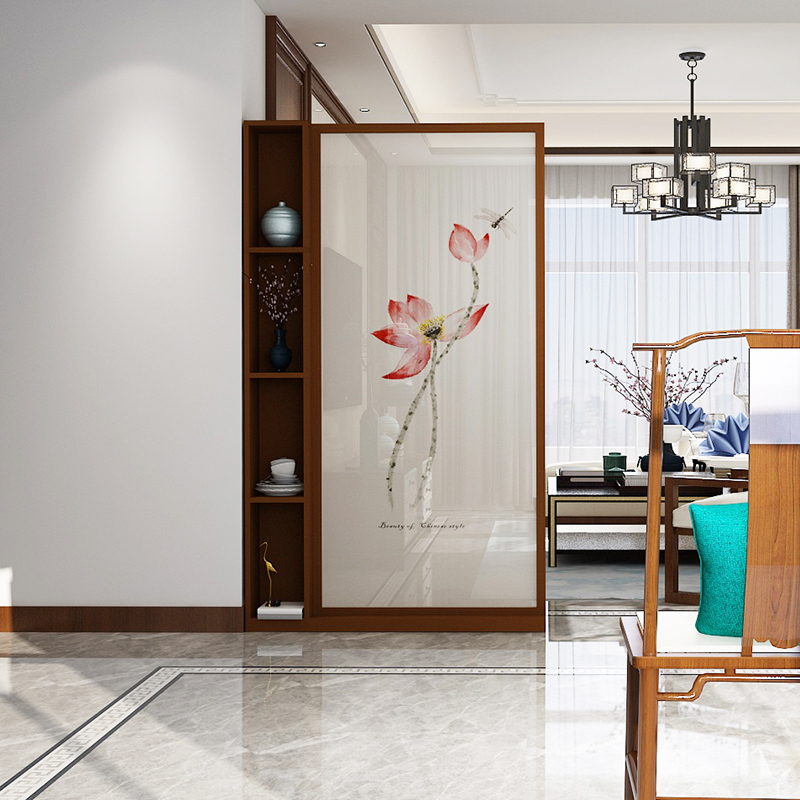 新中式置物架屏风隔断柜客厅入户遮挡装饰玄关小户型实木座屏双面