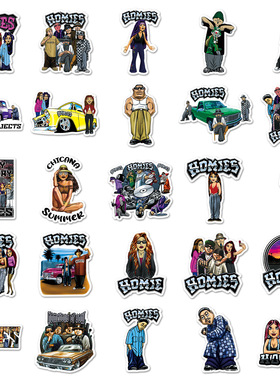 50张homies兄弟嘻哈欧美复古卡通人物涂鸦防水装饰笔记本手账贴纸