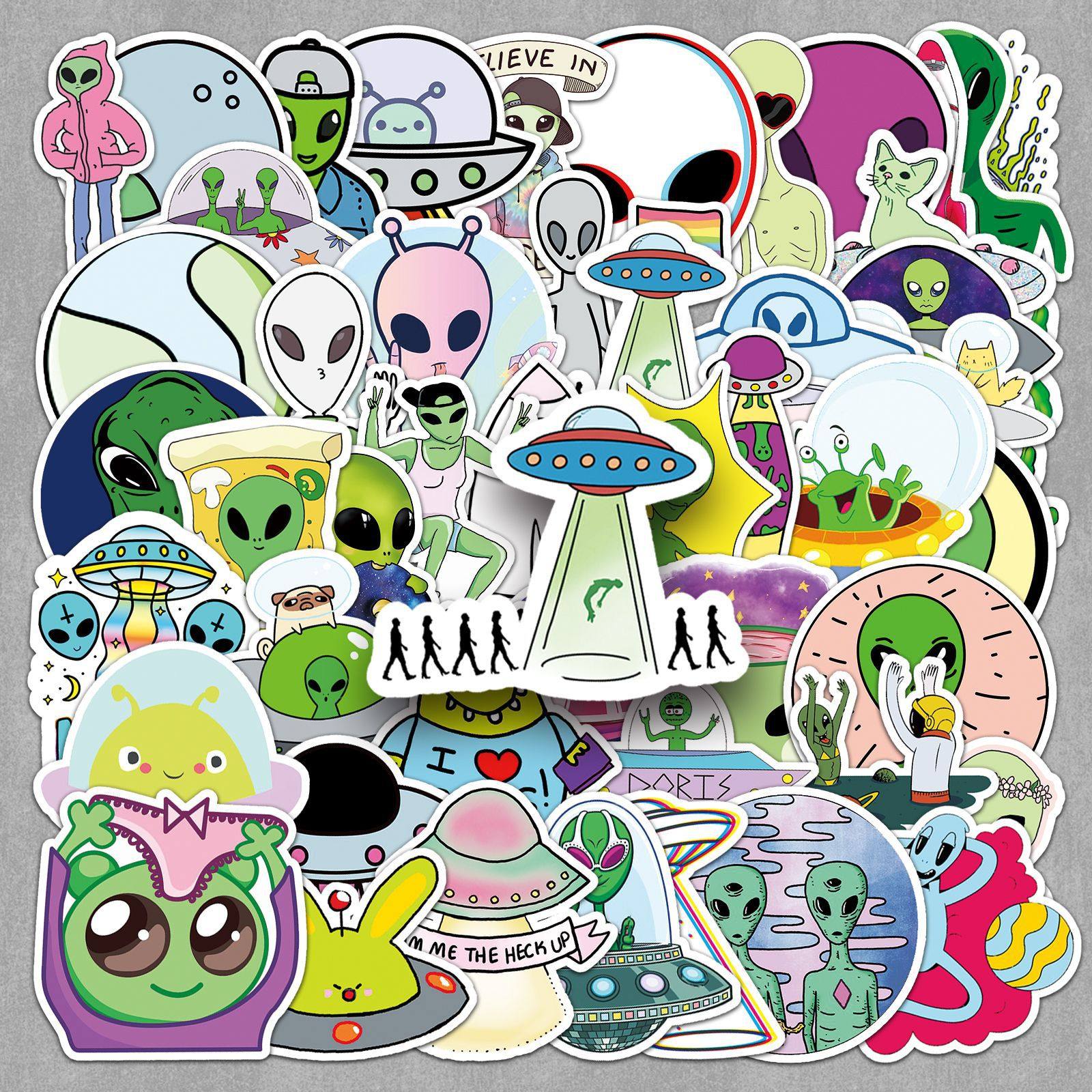 50张外星人贴纸卡通创意潮玩防水周边装饰电脑手账本汽车贴纸