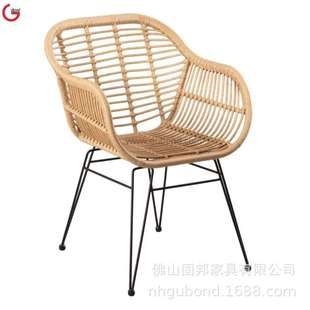 Rattan chair藤椅铁艺餐厅拆装叠放塑料PE编藤扶手休闲椅户外藤椅