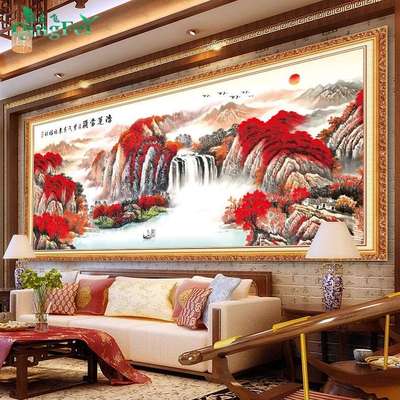 青飞精准印布鸿运当头福禄旺十字绣旭日东升客厅挂画包邮
