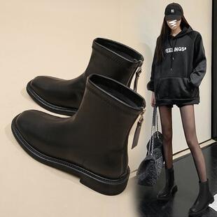 秋冬网红复古小短靴女2026新款短筒马丁靴平底瘦瘦靴韩百搭0923d