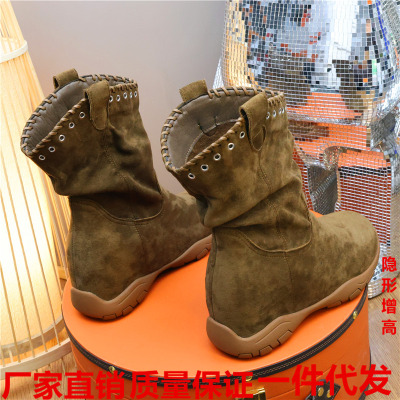 内增高西部堆堆短靴女秋冬显高