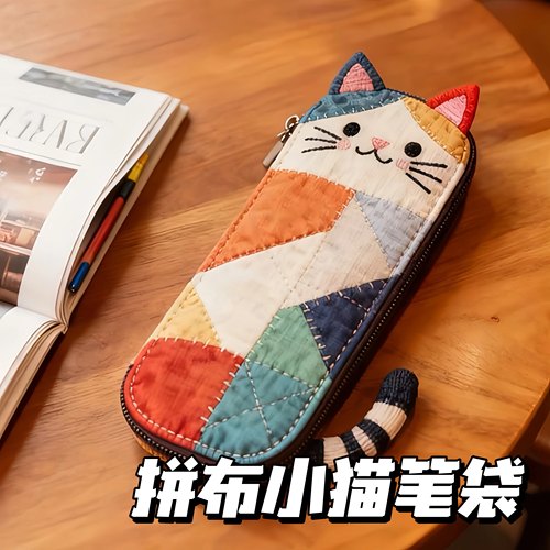可爱卡通拼布小猫笔袋高颜值创意