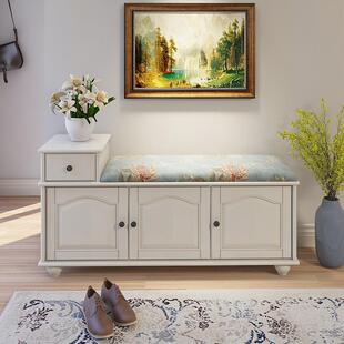 美式白色穿鞋凳鞋柜门口可坐进门家用储物换鞋凳软包坐垫收纳凳子