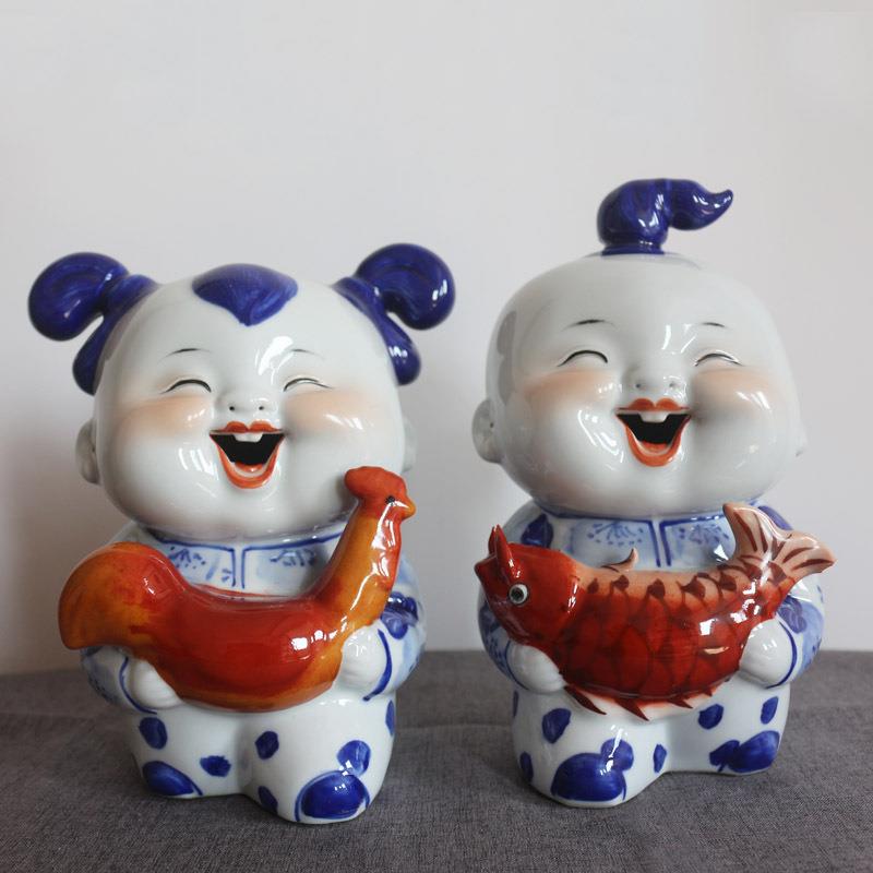 陶瓷娃娃手绘中式人物摆件客厅玄关家居装饰品结婚礼物
