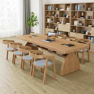 北欧客厅大书桌简约双人写字桌家用学习桌实木长桌子工作台阅读桌