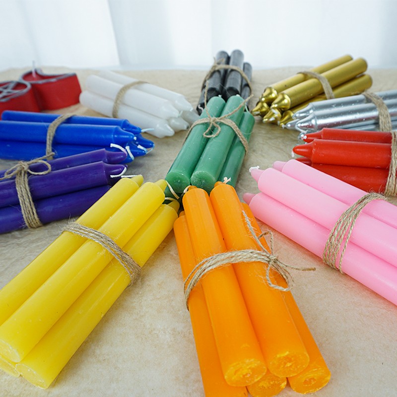 金色白色红色绿色杆蜡 熏香蜡烛照明蜡烛一包10根 纯色石蜡杆蜡