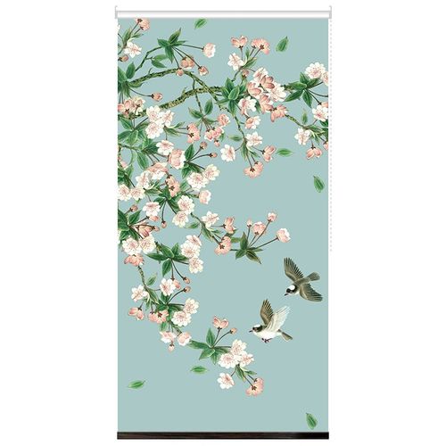 半透明卷帘隔断帘软隔断软挂帘纱幔半遮光屏风帘软屏风升降帘花鸟