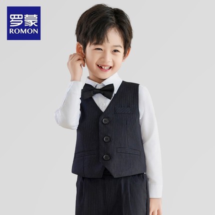 罗蒙儿童婚礼花童礼服马甲套装2025新款英伦西装男童主持人演出服