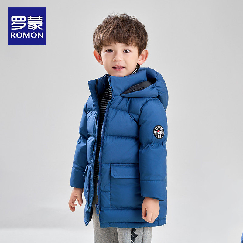 罗蒙男童羽绒服冬季长款加厚面包服2026新款儿童白鸭绒保暖外套潮