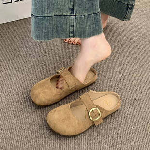 玛丽珍单鞋 包头半拖鞋 复古一脚蹬女鞋 女夏外穿2025新款 平底勃肯鞋