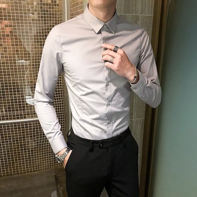 定制夜店酒吧KTV餐厅服务员工作服男士休闲长袖衬衫衬衣职业装
