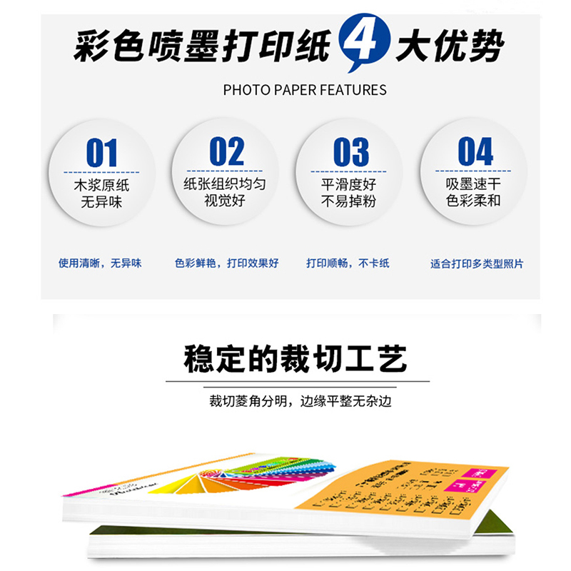 128克A4双面/单面彩色喷墨打印纸亮光彩喷纸115克亚光喷墨专用纸