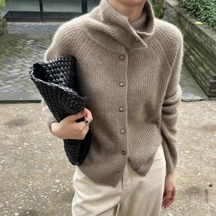 女毛衣秋冬季 韩版 高领开衫 新款 纯色减龄外套女 宽松休闲长袖 针织衫