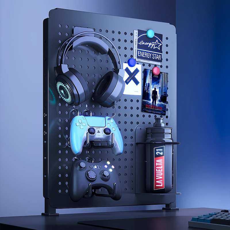 黑色电竞洞洞板置物架电脑桌上面立式免打孔展示房间装饰金属收纳,模玩/动漫/周边/娃圈三坑/桌游,模型制作工具/辅料耗材,淘宝优惠券,粉丝福利购,淘宝优惠卷