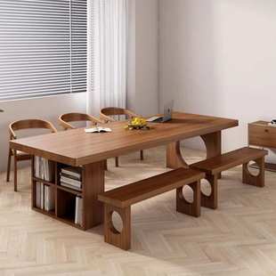 全实木大书桌书架一体  长方形办公桌工作台家用图书馆阅读学习桌