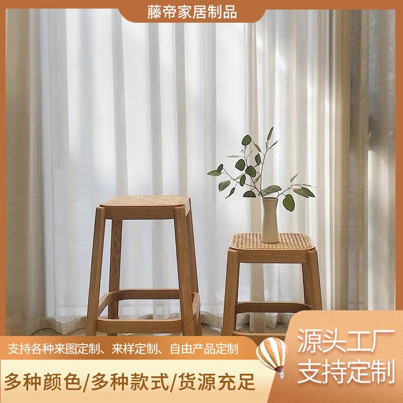 北欧风藤编沙发换鞋凳简约现代鞋柜式家用门口可坐鞋架收纳储物凳