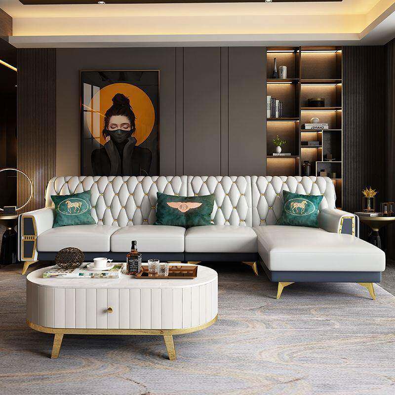 意式真皮后现代沙发客厅组合小户型直排三四人位北欧简约一字沙发
