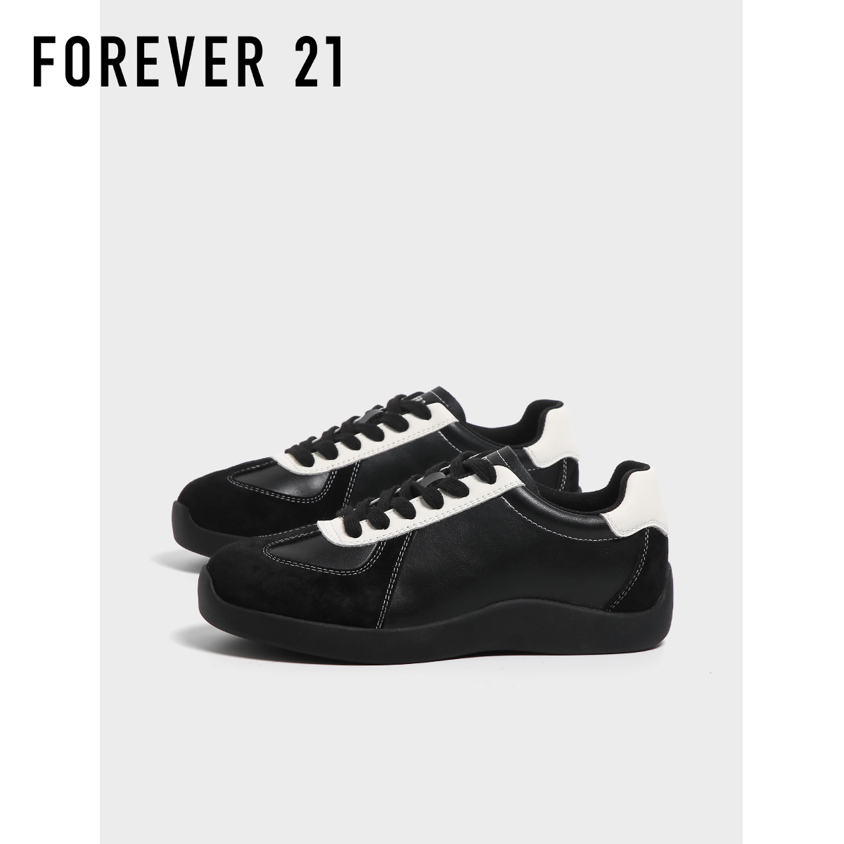 F21真皮黑色德训鞋女2025新款