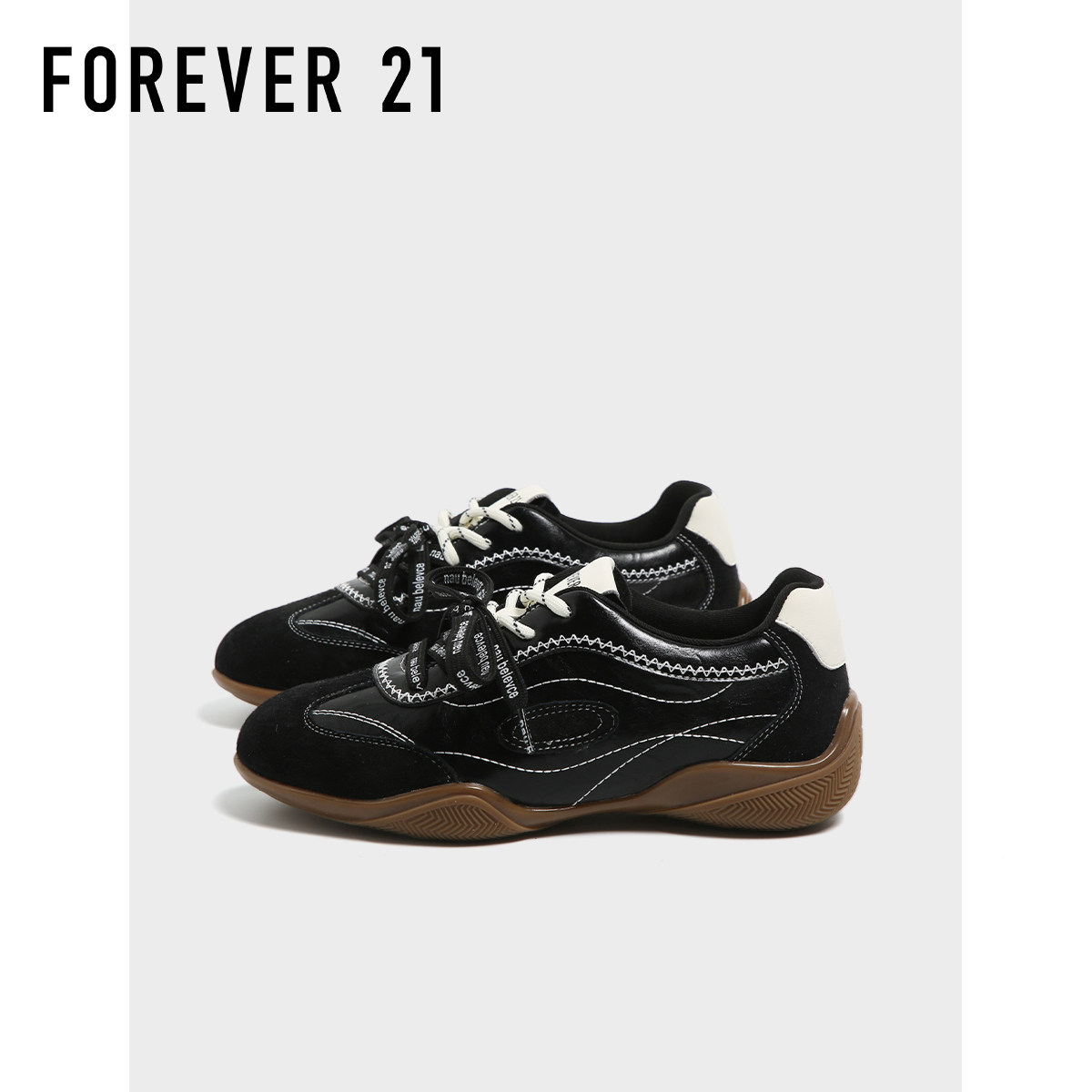 F21真皮德训鞋女厚底增高2026春季新款超火百搭流行阿甘运动板鞋